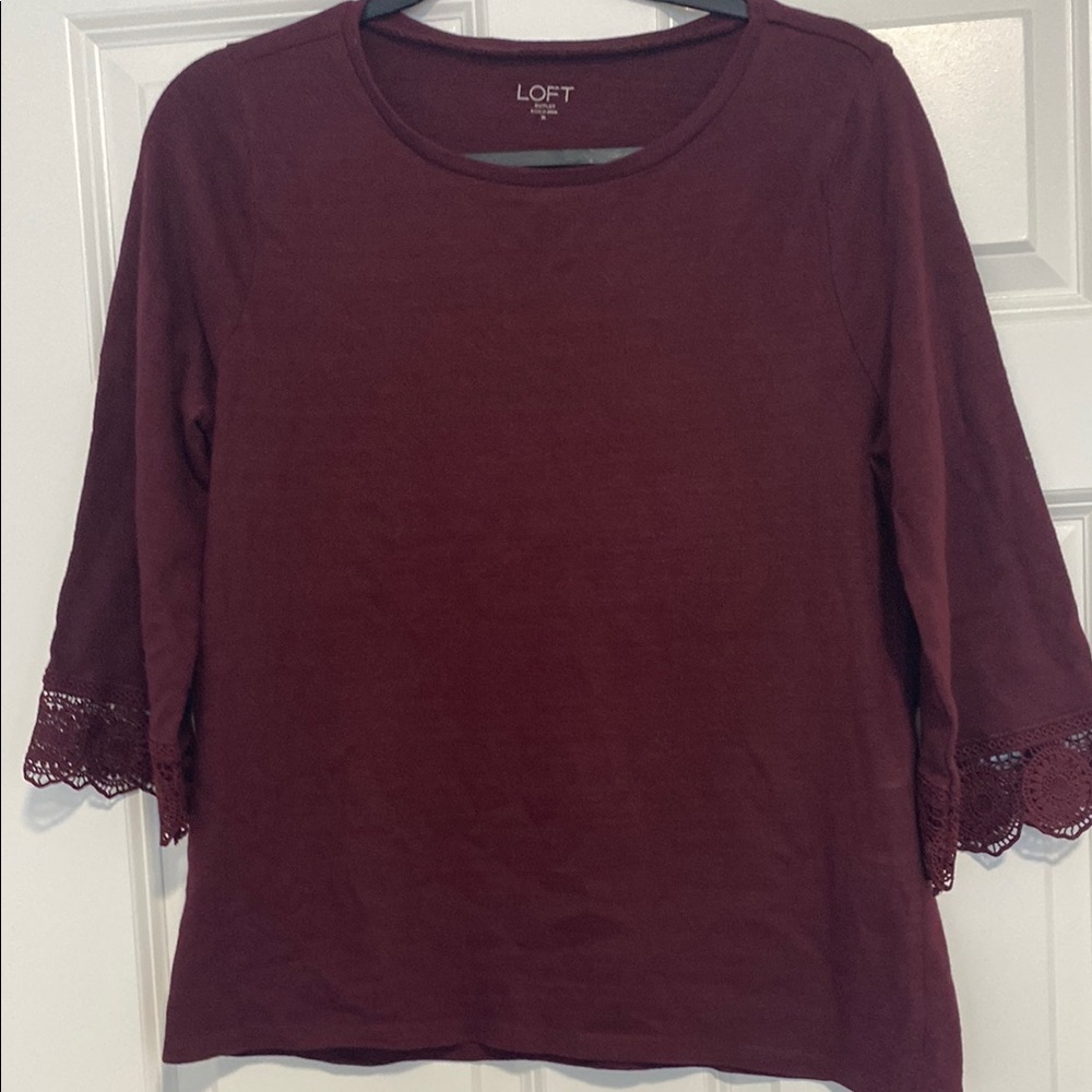 LOFT Wine Colored 3/4 Bell Sleeve T-Shirt